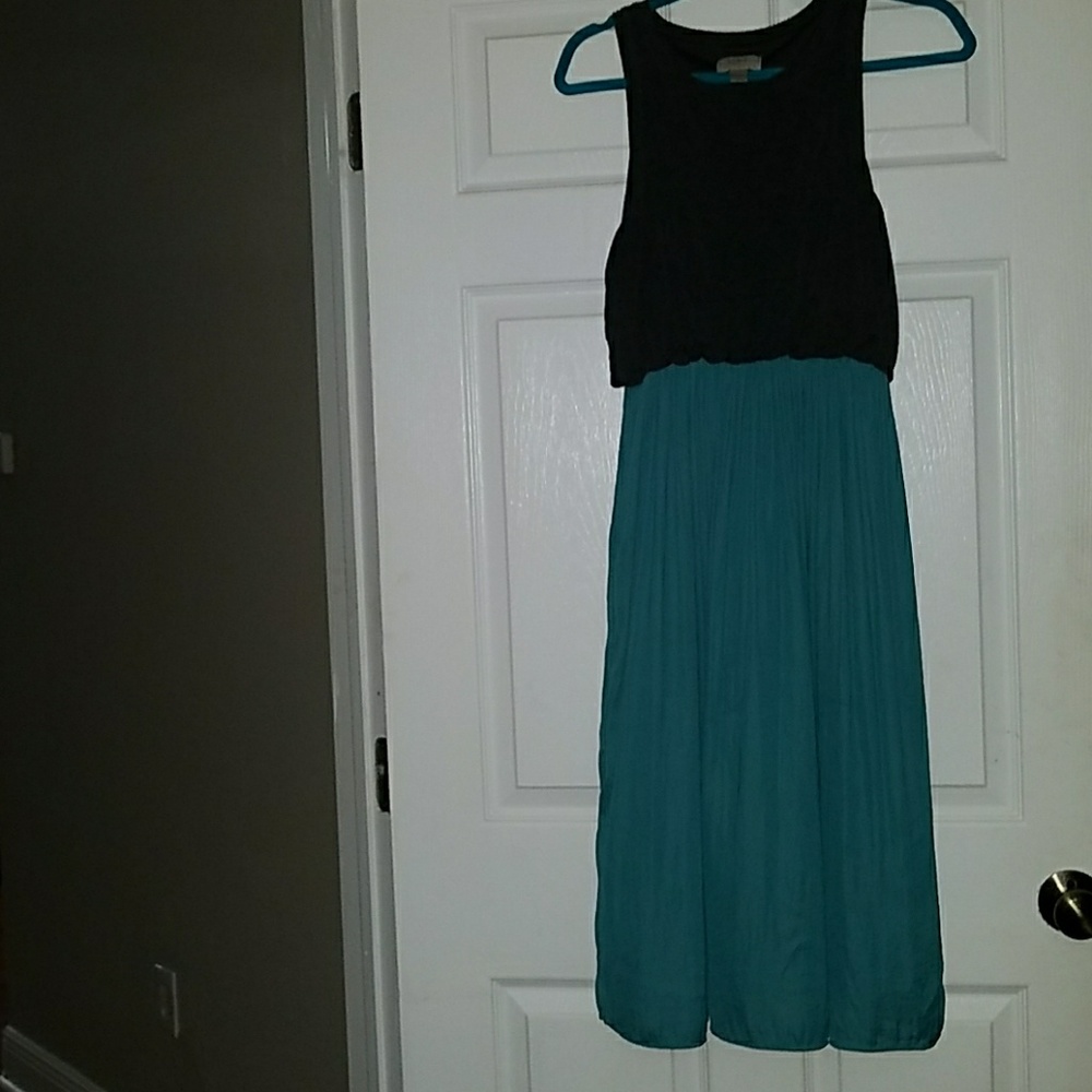 LOFT Black and Teal Midi Dress